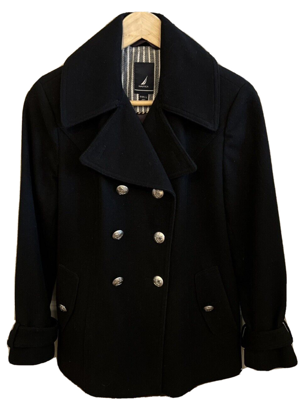 Nautica  SZ 4 Wool Blend Peacoat Black Anchor Silver Buttons Double Breasted